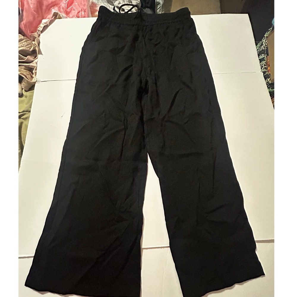 Halara Black Wide Leg Elastic Waist Drawstring Trousers Pants Lg Dark Academia